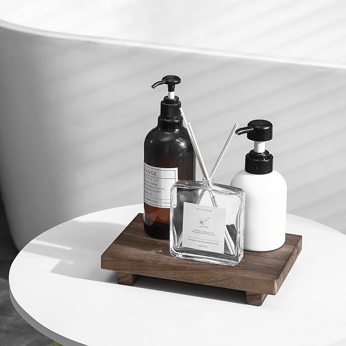 Wood Bathroom Tray Farmhouse Decor Kitchen Soap Holder, 9"x6" Walnut