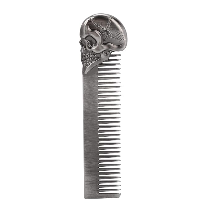 Haosie Pocket Beard Comb, 5.79in Skull Pattern Hair Comb for Men, Smooth Oil Hair Styling Travel Comb for Hair Beard Home Salon