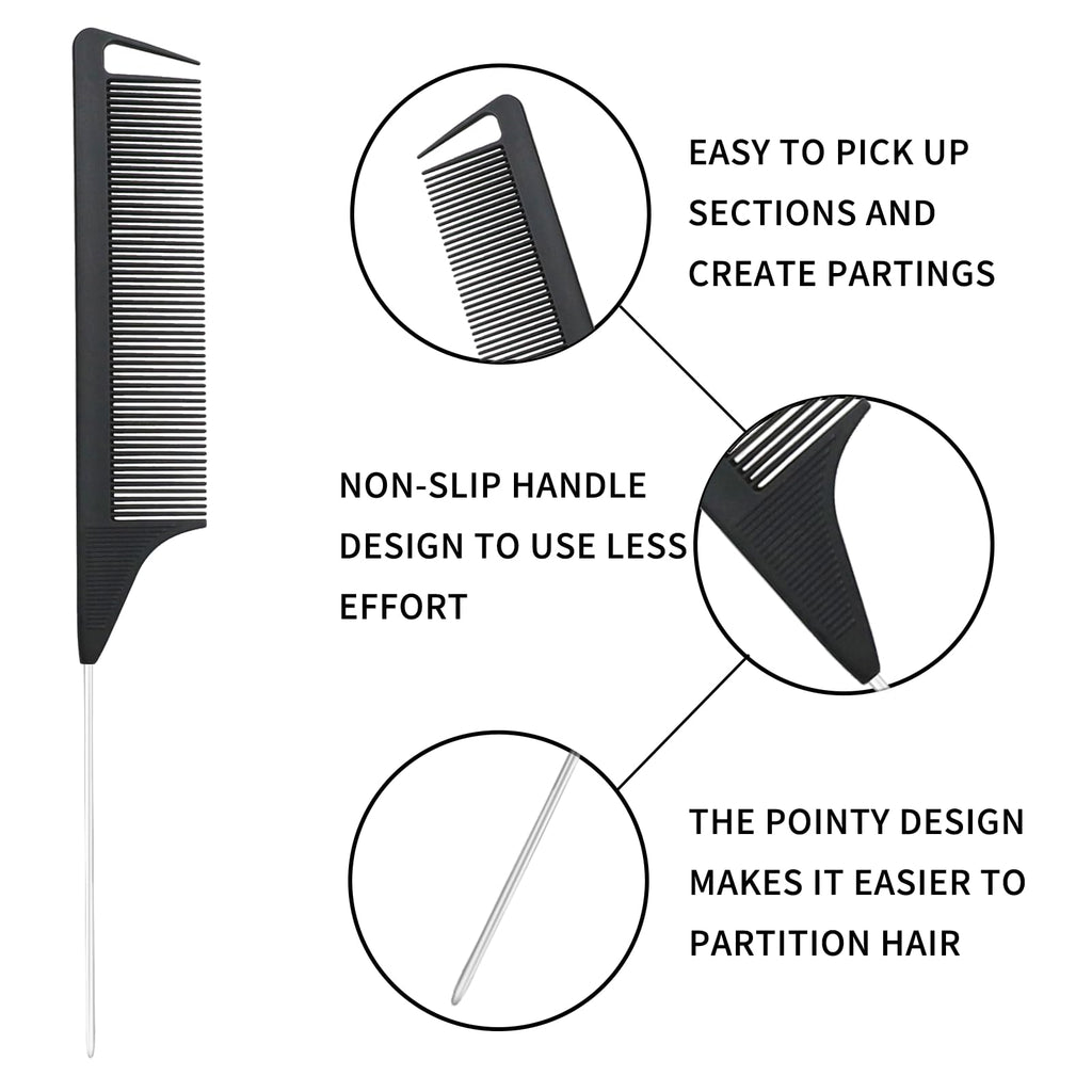 UREELIN Hair Brush Set for 3a,4c,Wig/Thick/Wavy/Curly/Slick Back Hair Brushes,Rat Tail Combs,8-Row,Edge Brush,For Detangling,Braiding,Teasing,Parting,Styling,Kids,Girls,women(Black)