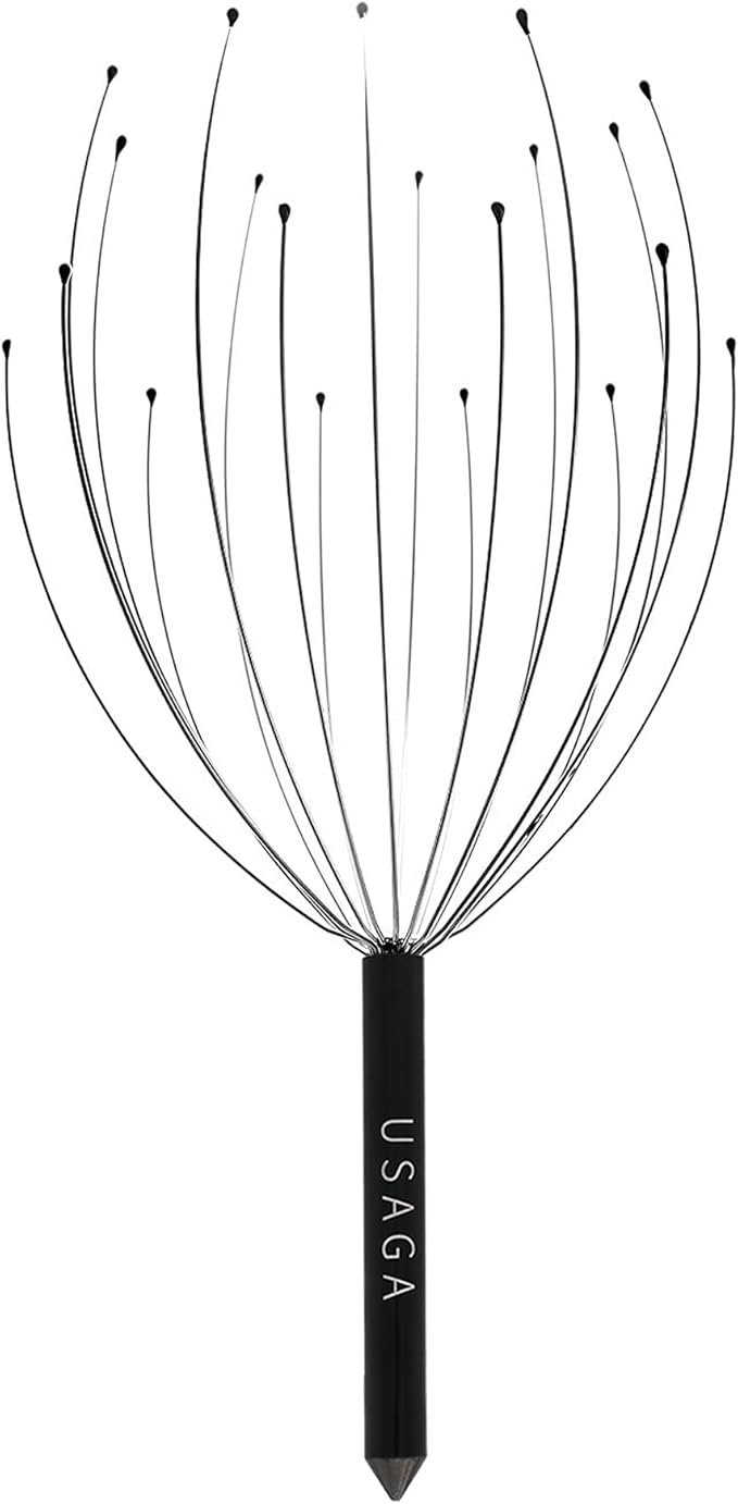USAGA Head Massager Scalp Massager 20 Fingers Head Scratcher for Head Body Relaxing (Black & Black)