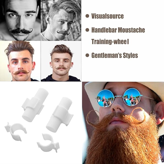 1 Pair Handlebar Moustache Training Wheels,Visualsource Large Size Handlebar Moustache Beard Shaping Styling Tool Handlebar Mustache Trainer Curler Stylist Gentleman's Style Great Gift For Men