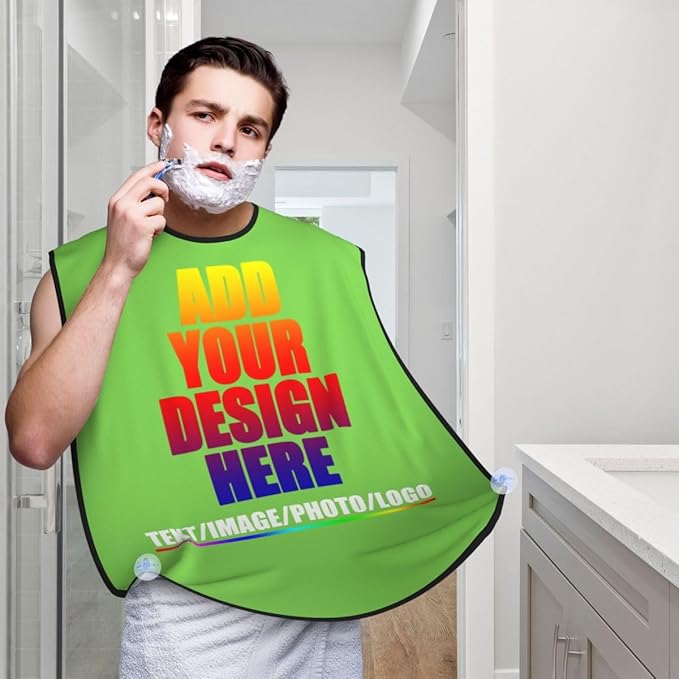 Custom Beard Apron for Men Personalized Gift with Name Image Picture Text Beard Shave Cape Customized Beard Trimming Catcher Bib for Bathroom Neon Green