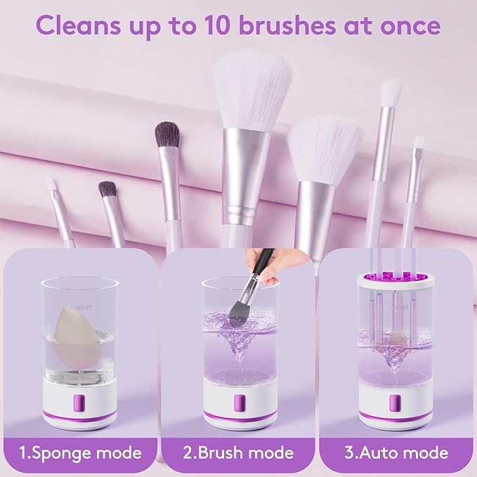 EITABEL Makeup Brush Cleaner machine, 2 in 1 Makeup Brush Cleanser & Washer, 7000 RPM High-Speed Deep Cleaning, Portable Automatic Cosmetic Brush Cleaner for Foundation Brush Sponge, White2