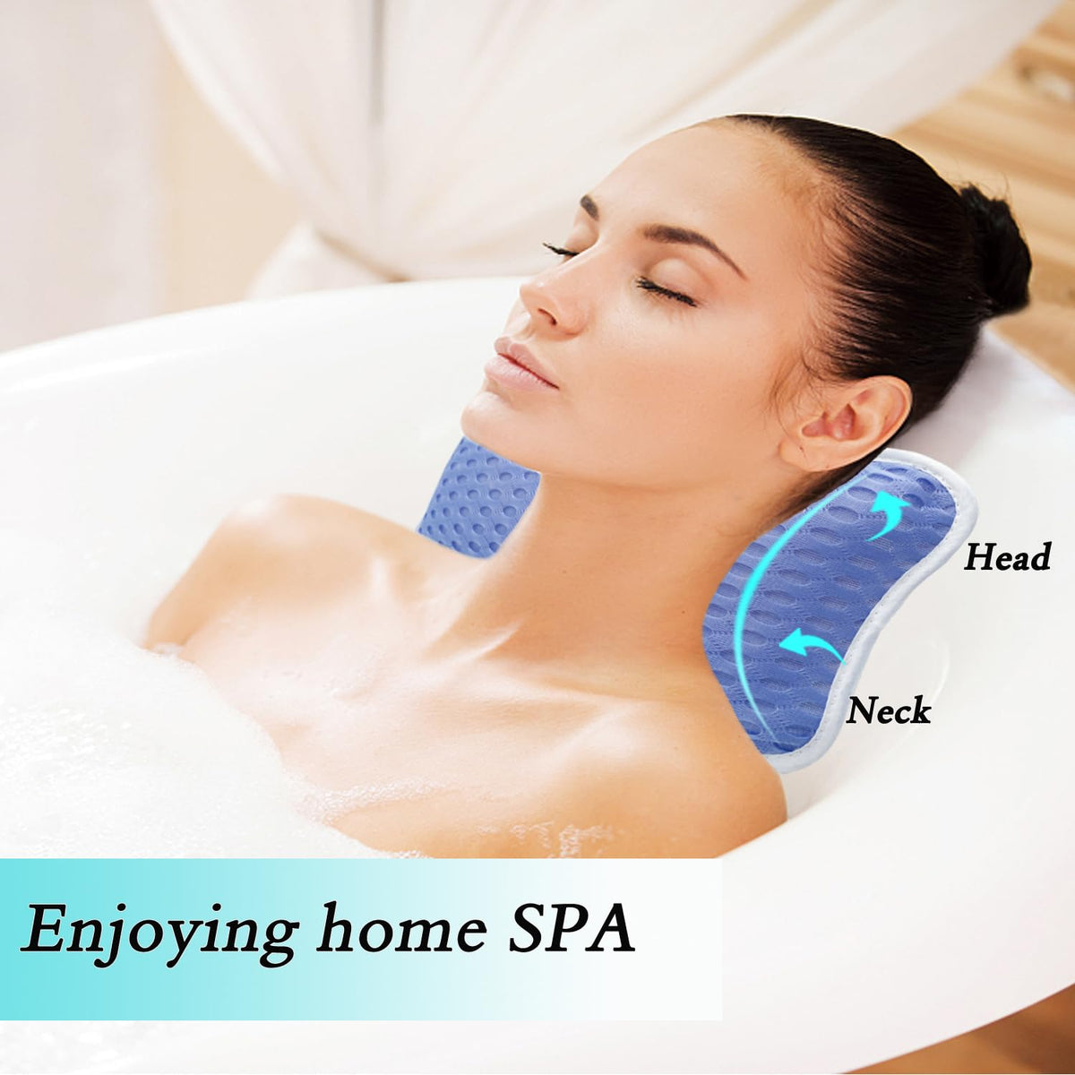 Bath Pillows for tub,Home Spa Pillows for Bathtub, Hot Tub,Head and Neck Support with 2 Strong Suction Cups,New Blue