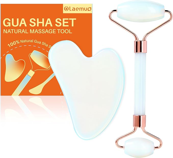 Olaemuo Jade Roller for Face, Opal Gua Sha Set Facial Massgae Tools