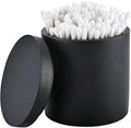 Cotton Swab Holder with Lid, Round Qtip Holder Bathroom Black, Resin Cotton Ball Canister Jar Cosmetics Makeup Countertop Organizer Containers Canister Apothecary Jar, Matte Black