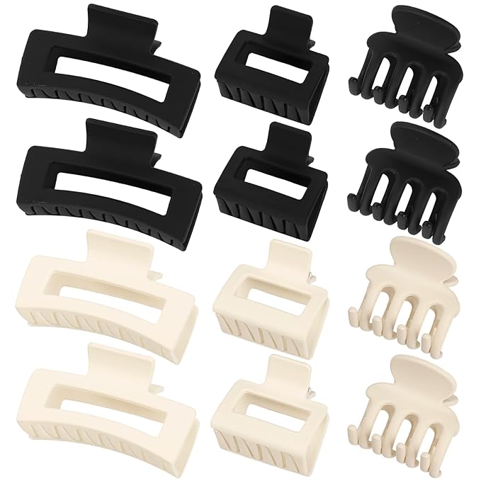 SMKSL 3 Styles Hair Clips for Women Small Medium Big Claw Clips for Thin Thick Hair 12 Pcs Hair Claw Clips Hair Clips Combination Hair Accessories for Women (Black & White)