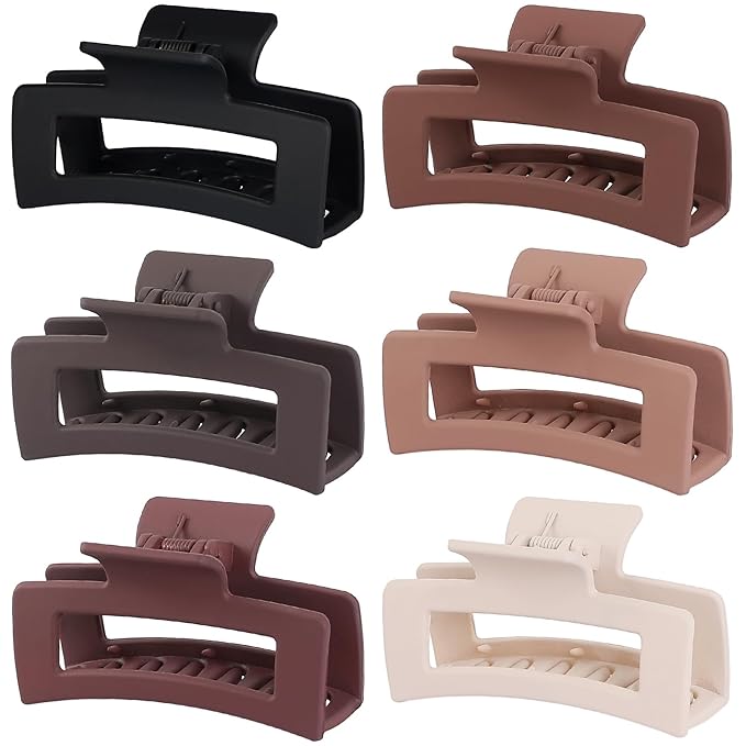 Sisiaipu 3.5 Inch Medium Hair Claw Clips 6 Pack Hair Clips for Women Square Rectangle Claw for Hair Banana Jaw Clips Hair Accessories for Girls -Brown Scarlet