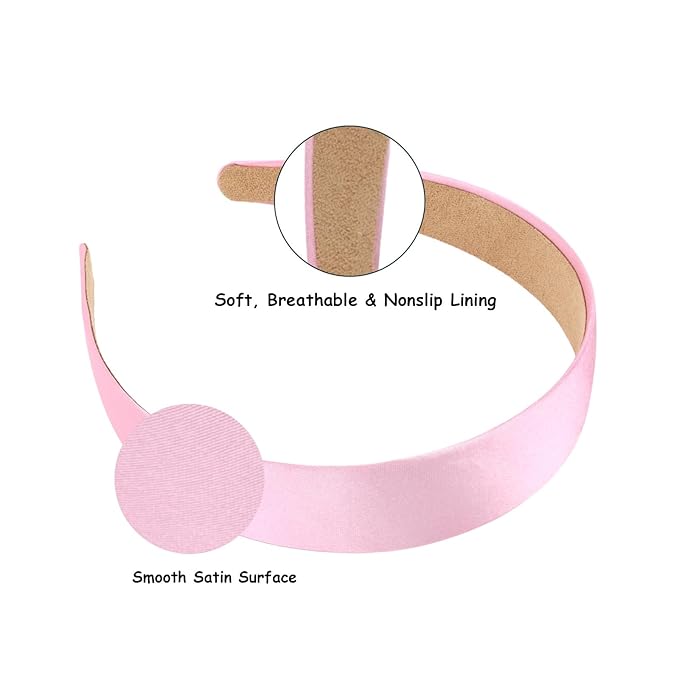 Wecoe 10 Pack Pink Headbands 1 Inch Wide Satin Headbands Women Non Slip Fashion Plain Head Bands Solid Hair Bands DIY Valentine's Day Hair Accessories for Women Girls Diademas Para Mujer