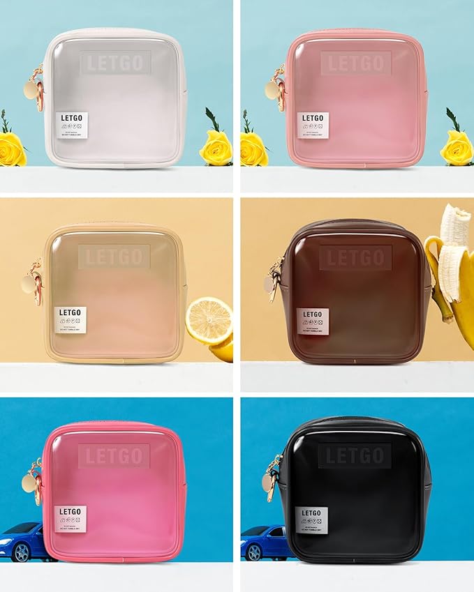 LETGO Clear Sunscreen Bags For Beach Pool,Waterproof Mini Sun Bag Travel Toiletry Makeup Bag,Travel Beach Pool Summer Essentials SPF Bag For Women Girls(Mini Black)