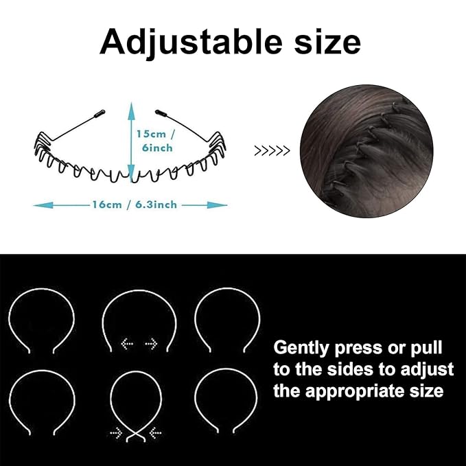Metal Headband for Men, Adjustable Wavy Hair Band, Classic Wave 1 Pcs