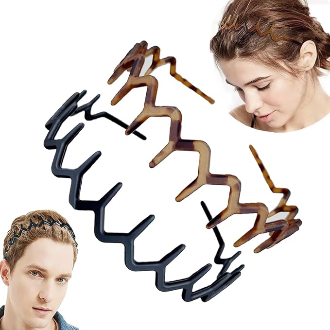 Vrose Flosi Zig Zag Headbands - Flexible Comb Headband for All Hair Types & Slicked Back Styles - No Headache Gentle Grip Wavy Hairband - Lightweight 90s Retro Hair Accessories Gifts for Women & Men