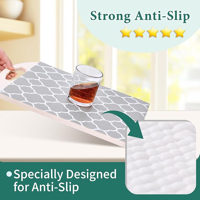 Shelf Liners for Kitchen Cabinets 17in x 30FT Non Adhesive Drawer Liner Gray Quatrefoil Thickened Shelf Liner Paper Strong Non-Slip Easy to Clean for Tool Box Refrigerator with Knife and Tape Measure