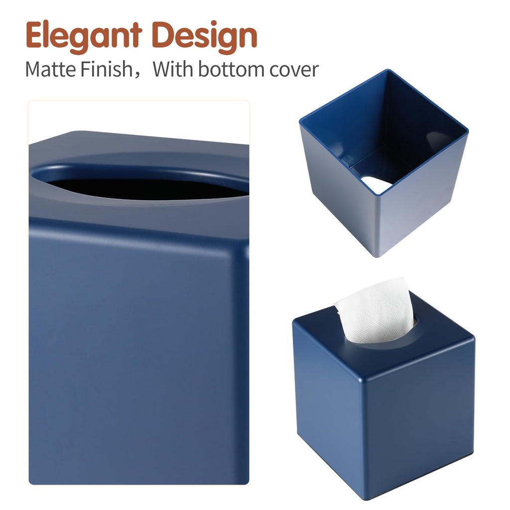 Y-in Hand Tissue Box Cover, Square Facial Cube Tissue Box Holder, Storage Accessories for Bathroom Vanity, Bedroom Countertops, Dressers, Night Stand, Parlors and Offices - Navy Blue