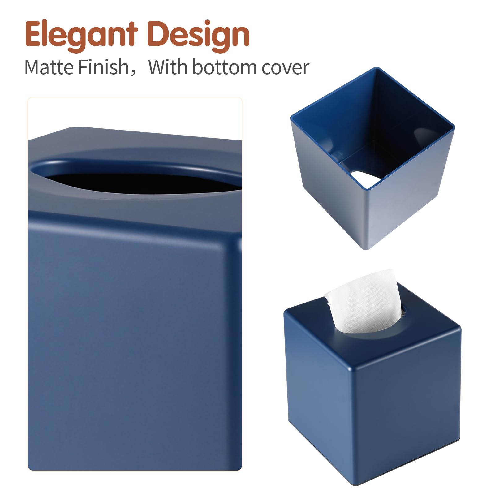Y-in Hand Tissue Box Cover, Square Facial Cube Tissue Box Holder, Storage Accessories for Bathroom Vanity, Bedroom Countertops, Dressers, Night Stand, Parlors and Offices - Navy Blue