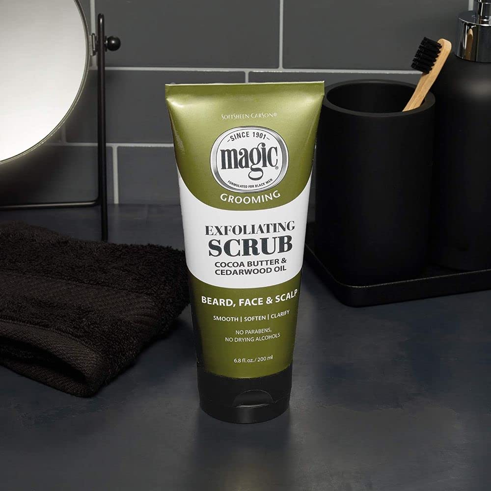 SoftSheen-Carson Magic Men's Grooming Facial Exfoliating Scrub, Softens, Smooths and Clarify, With Cocoa Butter and Cedarwood Oil for Beard, Skin and Scalp, 6.7 fluid ounces