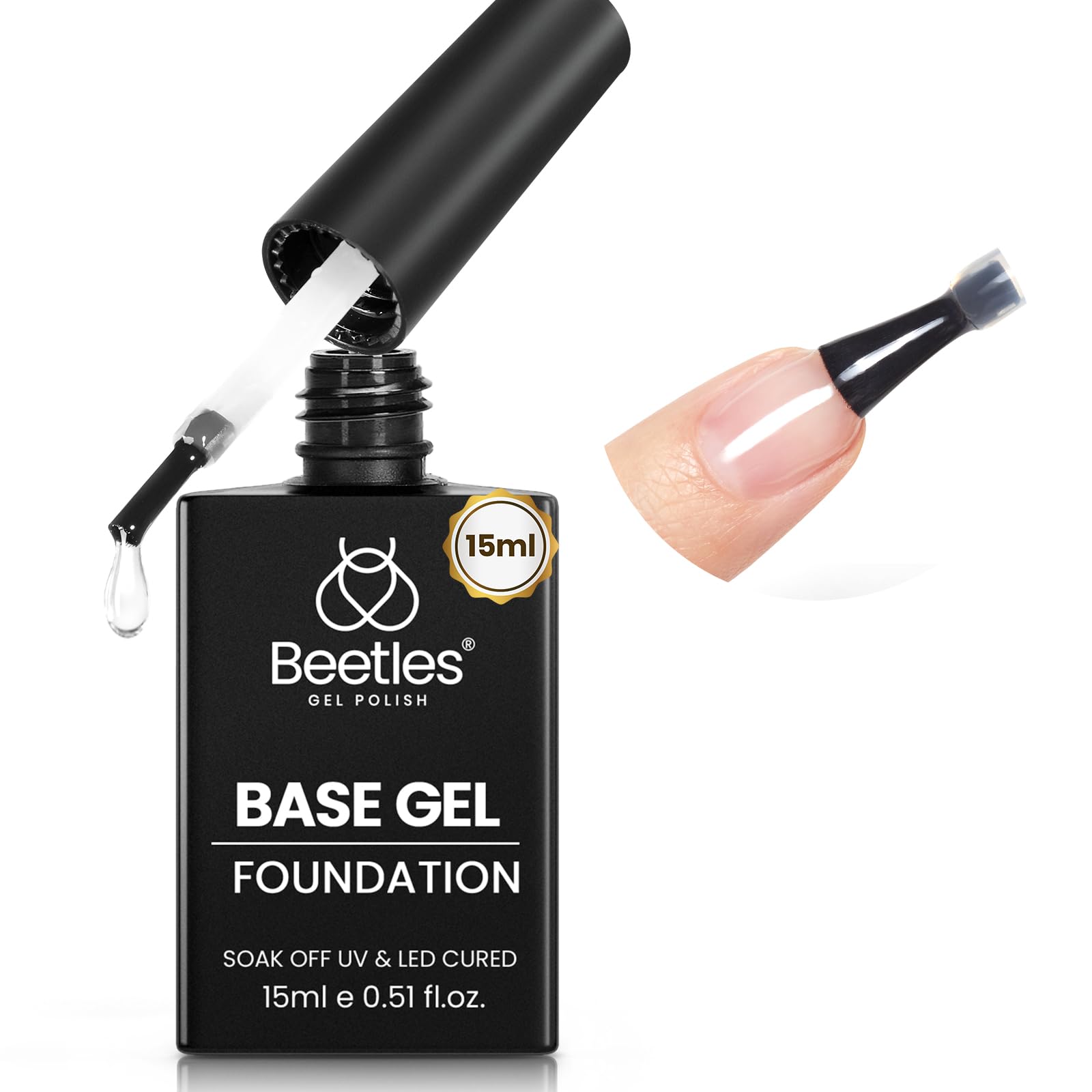 Beetles Gel Base Coat - Shine Finish and Long Lasting, Soak Off LED Nail Lamp Upgraded Formula DIY Home and Salon Manicure Gifts for Women