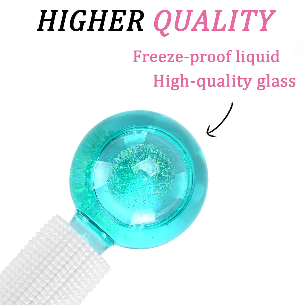 CIBLUTY Ice Globes for Facials- Freezer Free Face Rollers with Essence for Daily Beauty Routines, Skin Massagers Globes Durable Quartz Glass for Reduce Puffiness Skin Cooling (Update Green)