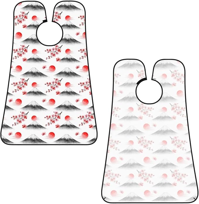 No-Slip Shaving Bib, Beard Grooming Apron with Strong Suction Cups, Japanese Blossom Watercolor Cherry Flower Mountain