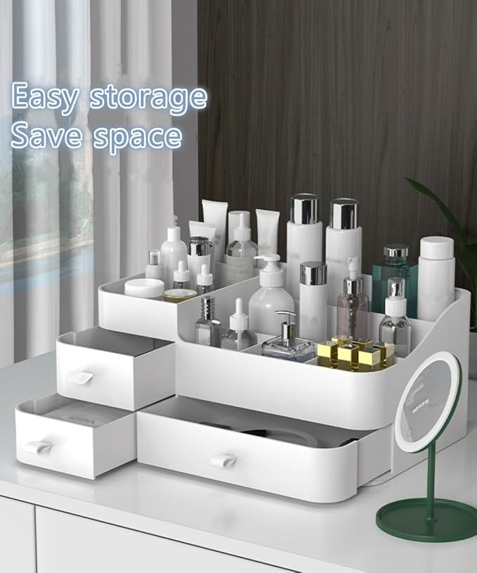 MIUOPUR Makeup Organizer with Drawers, Bathroom Counter Organizer, Plastic Cosmetic Display Case, Large Skincare Storage for Vanity Countertop, Ideal for Bedroom Dresser top and Desktop