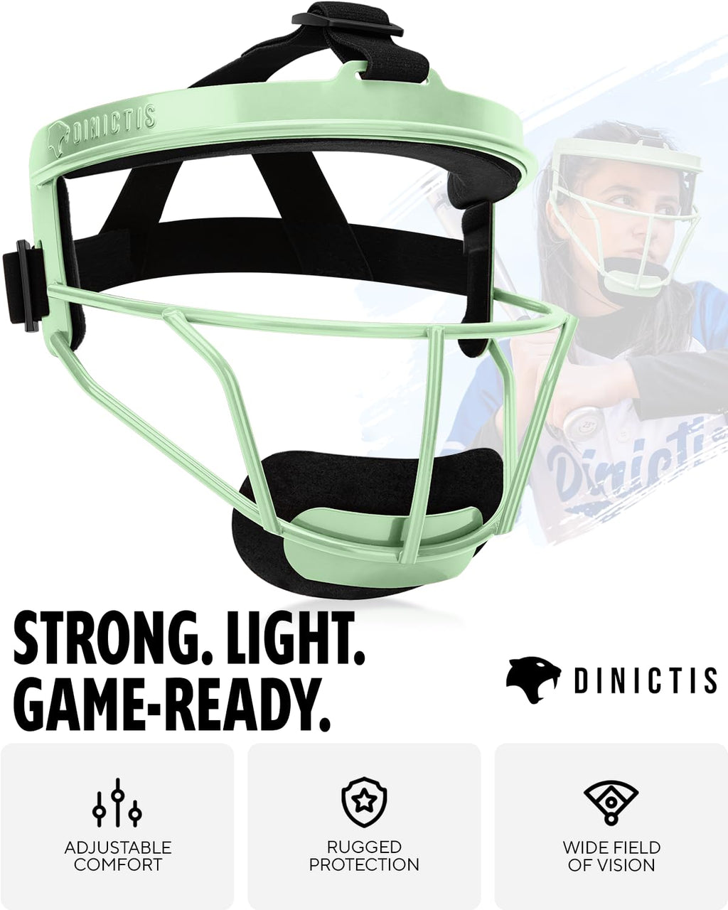 Dinictis Softball Face Mask, Lightweight, Comfortable, with Wide Field Vision, Durable and Safe Face Guards, Premium Protective Softball Fielder's Mask-Apple Green-Child(S)