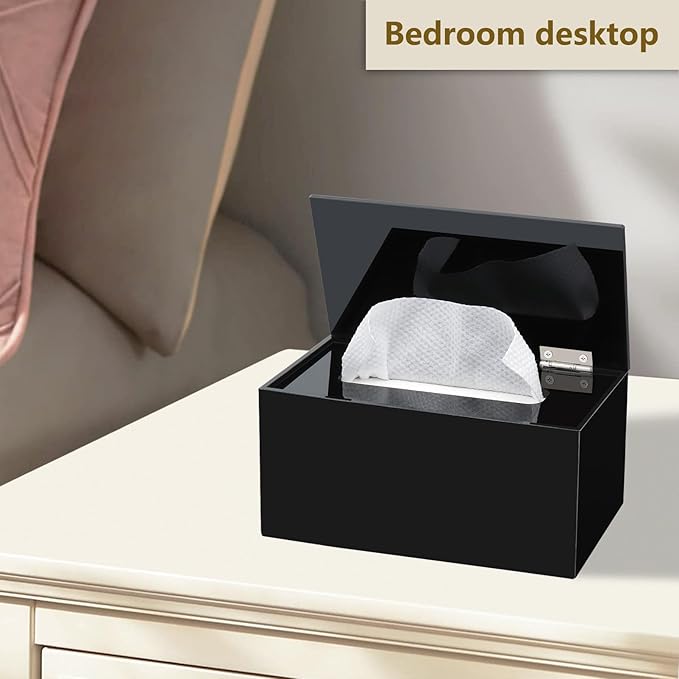 Wipes Holder Container Refillable, Acrylic Dispenser Box for Disposable Wipes, Rectangle Disposable Face Towels, Black