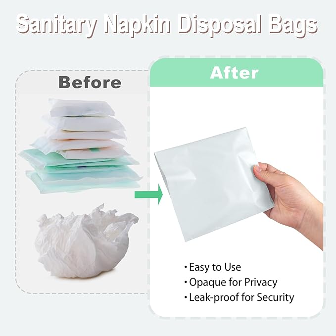 100 PCS Sanitary Napkin Disposal Bags, Feminine Hygiene Disposal Bags for Tampons and Pads, Block Odors, Self-Sealing Seals, 10.6 * 5.9 Inch (Light Gray)