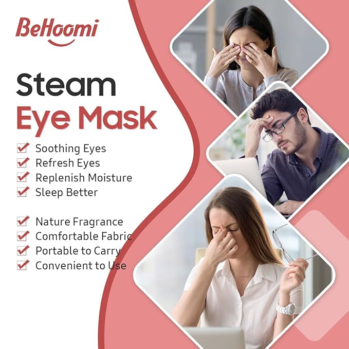 BeHoomi 20 Packs Steam Eye Mask, Heated Eye Mask Warm Compress for Eyes, Disposable Self Heating Steam Mask for Home, Sleep, Spa, Travel Essentials & Relaxation Gifts for Women (Rose)