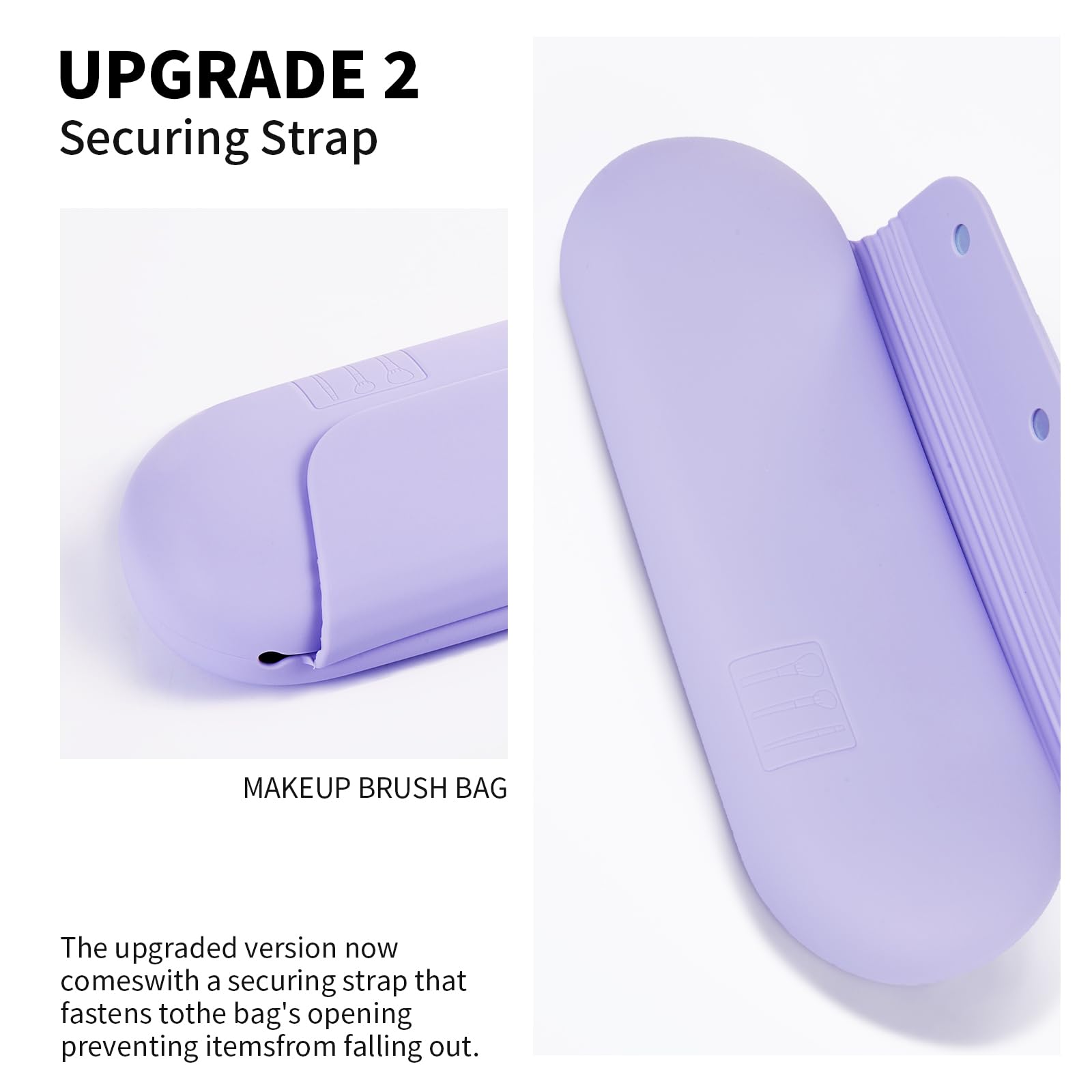 AGIKET Silicone Makeup Brush Holder Travel Cosmetic Bag：Soft Portable Cosmetic Face Brushes Holder with Upgrade Anti-Fall Out Magnetic Closure, Large Travel Makeup Brush Case - Lavender