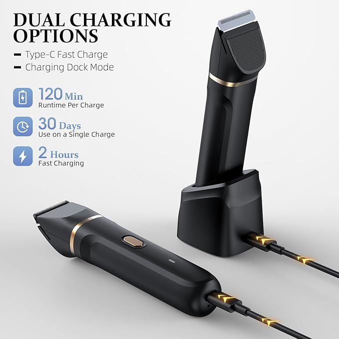 HOHOLE 5-in-1 Bikini Trimmer for Women, IPX7 Waterproof Electric Razors Shaver, Cordless Body Hair Trimmer, Facial & Pubic Hair Removal, Ceramic Blade (Black)