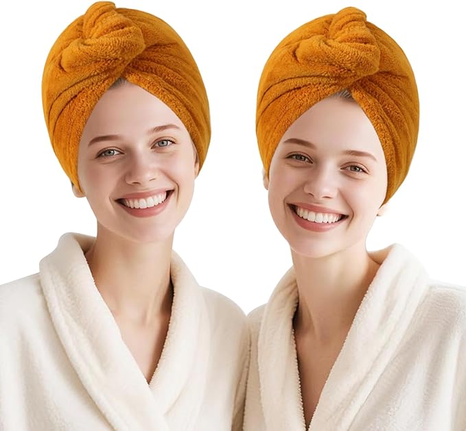 Microfiber Hair Drying Towel Wrap for Women, Hair Turbans Towel for Wet Hair,turbie Twist Hair Towels(The Color of the Picture is for Reference only) (Apricot Yellow,Apricot Yellow)