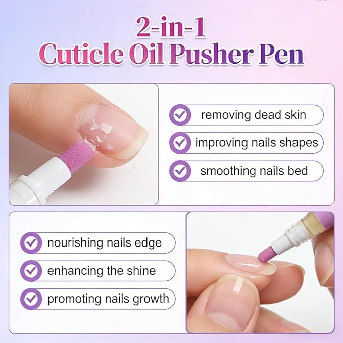 SAM SUGAR Cuticle Oil Pusher Pen Ceramic Cuticle Oil Cuticle Pusher 2 in 1 Nail Care pen for Dry Damaged Nails（3pcs）