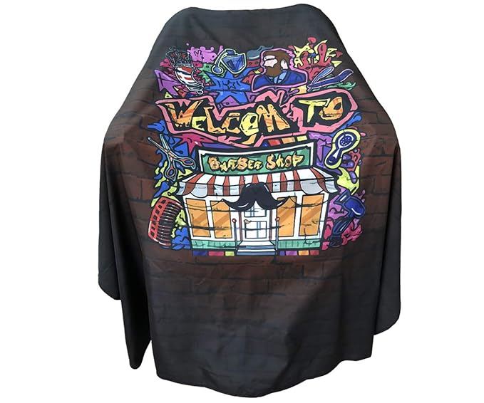 Barber Cape for Men, PELOCAPA Hair Cutting Cape with Metal Snap Closures, Professional Salon Cape, Large Waterproof Hairdressing Cape for Hairstylist- 63”× 56”(Graffiti Style)