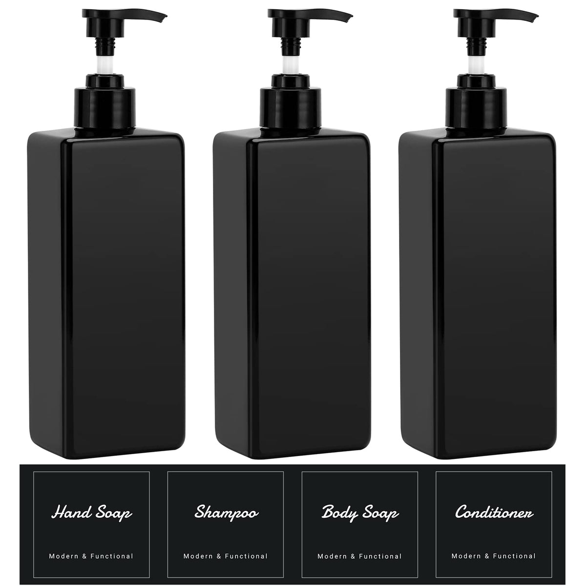 Suream 9.5oz Refillable Pump Press Bottles, Plastic Shampoo and Conditioner Dispenser, 280ml Reuable Cosmetic Empty Bottle, Bathroom Countertop Shower Dispensers for Body Wash, Hand Sanitizer, 3Pack