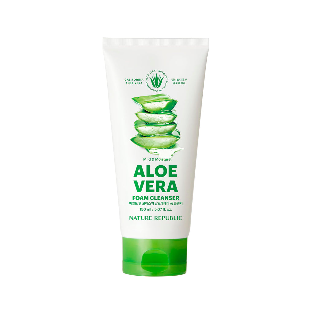 Nature Republic Mild & Moisture Aloe Vera Foam Cleanser | Hydrating Facial Cleanser, Gentle Makeup Remover & Pore Cleansing Face Wash, Korean Skincare for All Skin Types (150ml / 5.07 fl oz)