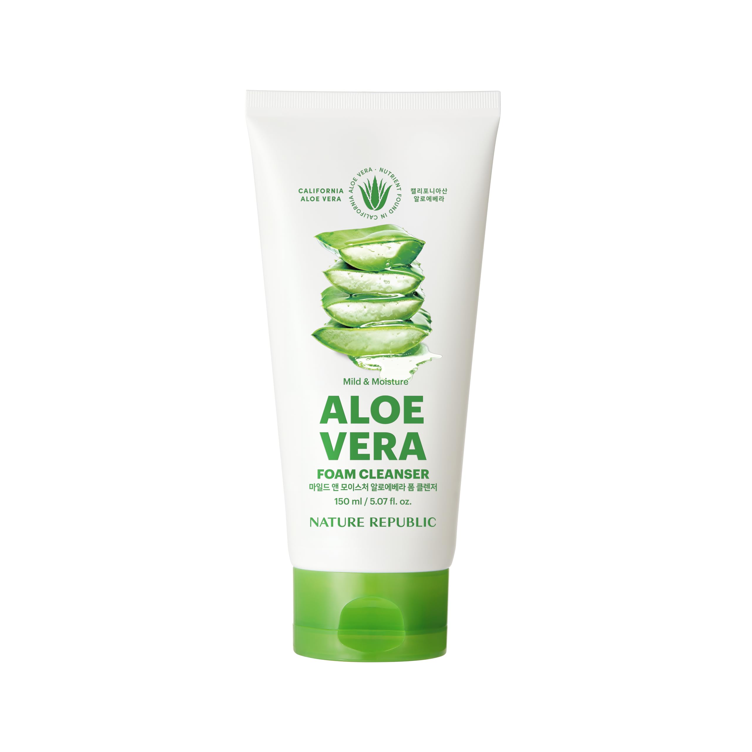 Nature Republic Mild & Moisture Aloe Vera Foam Cleanser | Hydrating Facial Cleanser, Gentle Makeup Remover & Pore Cleansing Face Wash, Korean Skincare for All Skin Types (150ml / 5.07 fl oz)