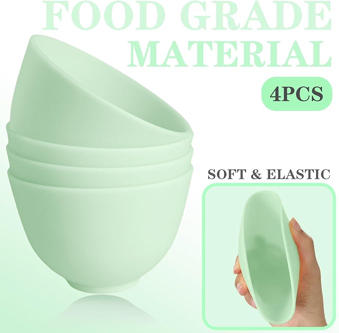 Silicone Face Mask Mixing Bowls - Microwave & Freezer Safe, Non-Stick Esthetician Bowls (Green)