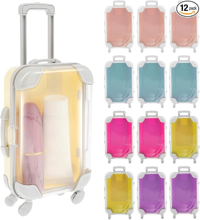 12Pcs Mini Suitcase Party Favor Box, Mini Suitcase Storage Box, Mini Luggage Candy Box, Cute Mini Trolley Case Packaging Box, Mini Travel Suitcases Box, Clear False Eyelashes Travel Case for Party