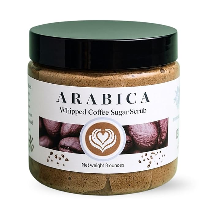 Nature Skin Shop Aromatic Coffee Whipped Sugar Scrub, 8oz Foaming Body Polish for Exfoliating & Energizing Skin, with Natural Coffee Grounds