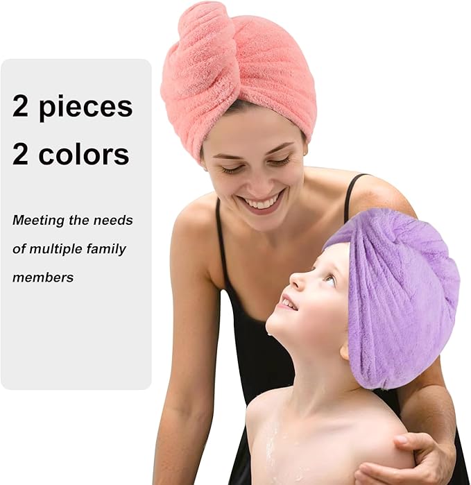 Microfiber Hair Drying Towel Wrap for Women, Hair Turbans Towel for Wet Hair,turbie Twist Hair Towels(The Color of the Picture is for Reference only) (Pink，Purple)