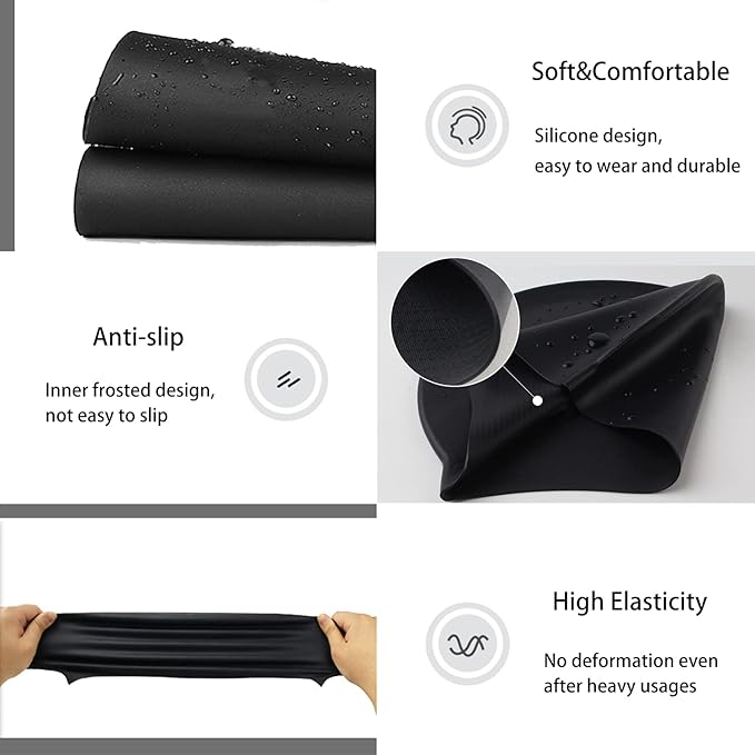 Doovid Swim Caps for Women Men Waterproof Silicone Ear Protection Long Hair High Elasticity Swimming Cap