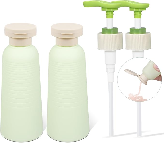 UMETASS 6.7oz Travel Shampoo Bottle with Flip Cap, Refillable Plastic Pump Bottles Dispenser for Soap, Shampoo, Lotions, Liquid Body Wash, Creams and Massage Oil (2Pack, 6.7oz/200ml)