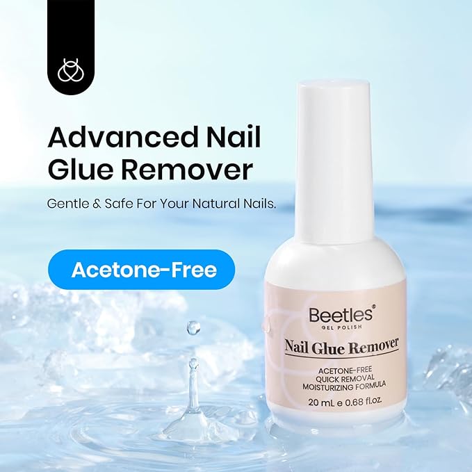 Beetles Nail Glue Remover with Cuticle Tool, 1 Pcs 20ml Press on Nail Remover Non-Acetone Adhesive for False Nail Tips Gentle Formula Not for UV Nail Glue Gel