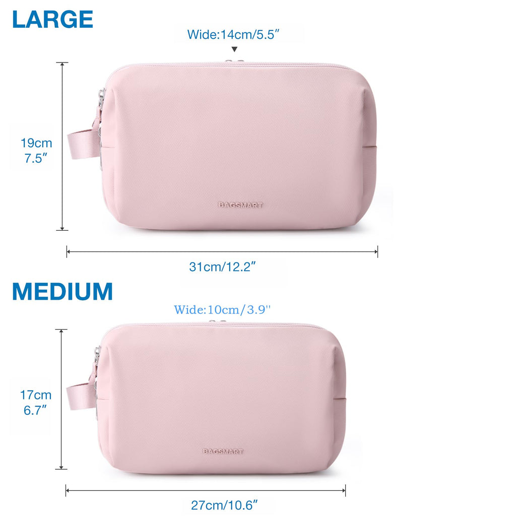 BAGSMART Toiletry Bag for Men, Travel Toiletry Organizer Dopp Kit Water-resistant Shaving Bag for Toiletries Accessories, Door Room Essentials,Pink-large