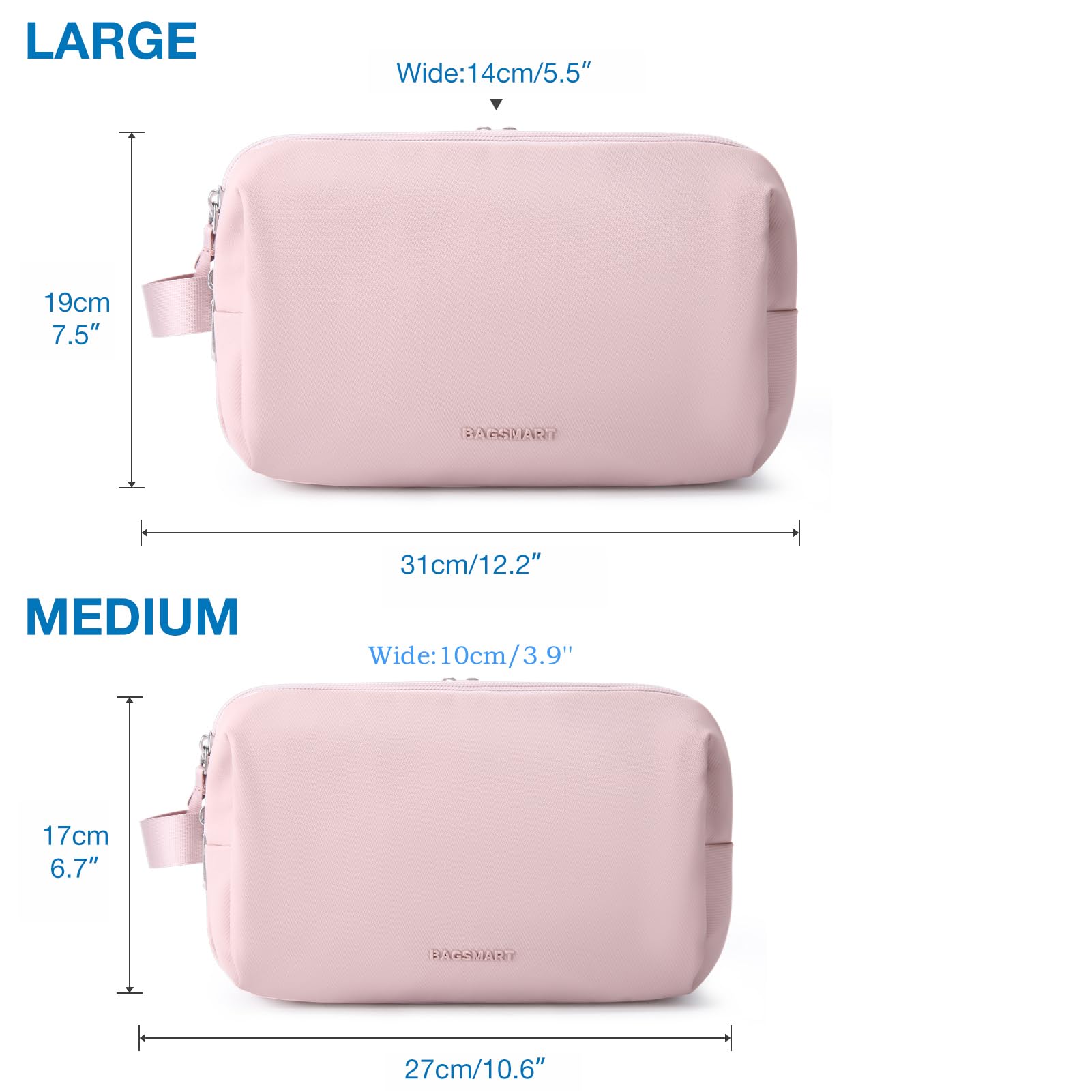 BAGSMART Toiletry Bag for Men, Travel Toiletry Organizer Dopp Kit Water-resistant Shaving Bag for Toiletries Accessories, Door Room Essentials,Pink-large