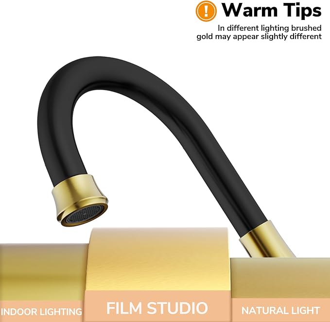 Bathroom Faucets for Sink 3 Hole, Hurran 4 inch Black and Gold Bathroom Sink Faucet with Pop-up Drain and Supply Hoses, Stainless Steel Lead-Free Centerset Faucets for Vanity RV