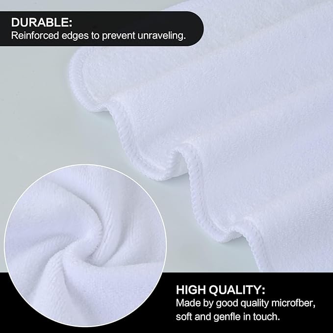 Microfiber Facial Cloths Fast Drying Washcloth 12inch x 12inch White 20 pack
