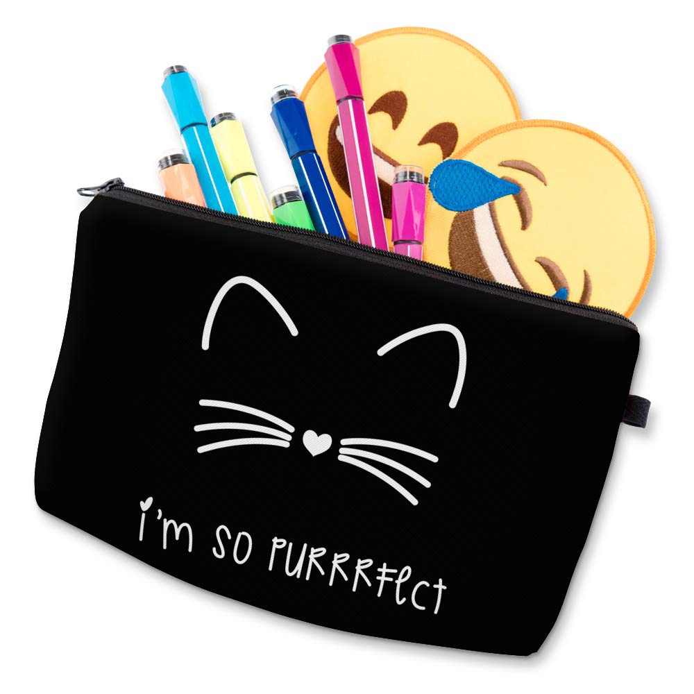 Deanfun Makeup Case Small, Cosmetic Zipper Bag Waterproof for Purse Mini, Women Cute Traveling Accessories Pouch for Ladies Thanksgiving (I'm so Perfect Cat D2-51294)