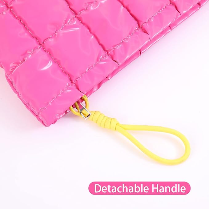 Beayuva Puffer Quilted Makeup Bag Travel Cosmetic Bag Portable Puffy Checkered Toiletry Pouch Skincare Organizer Purse Pencil Case (Hot Pink)