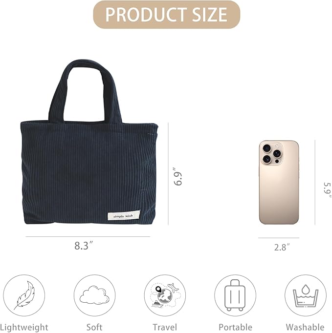 Wudygirl Makeup Bag Travel Cosmetic Bag for Women Small Makeup Pouch with Handle Zipper Cosmetic Pouch Handbag Aesthetic 8.3" x 6.7"(Navy Blue)